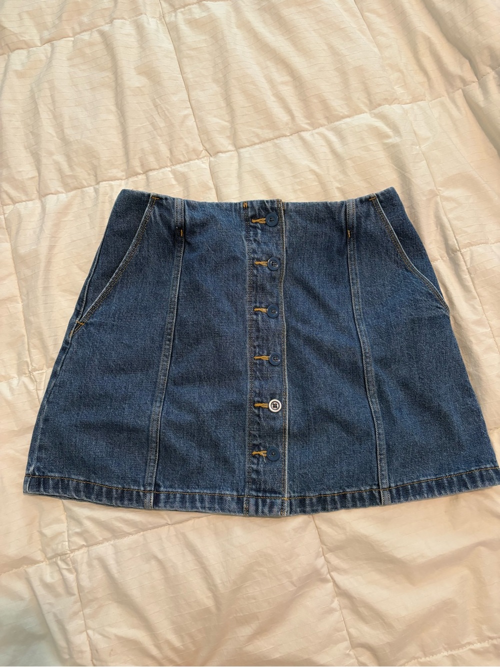 Wilfred Free Denim Button-Front A-Line Mini Skirt